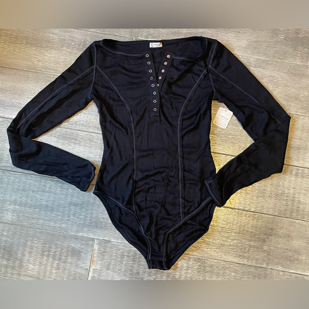 Free People Intimately Black Long Sleeve Bodysuit Size Small